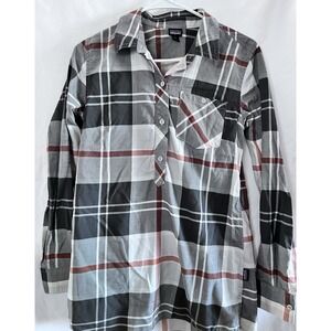 Patagonia Shirt Women's Sz S Gray‎ White Plaid Button Down Long Sleeve